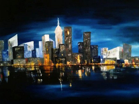 Natt i New York. Arkryl på duk 90 x 72. 